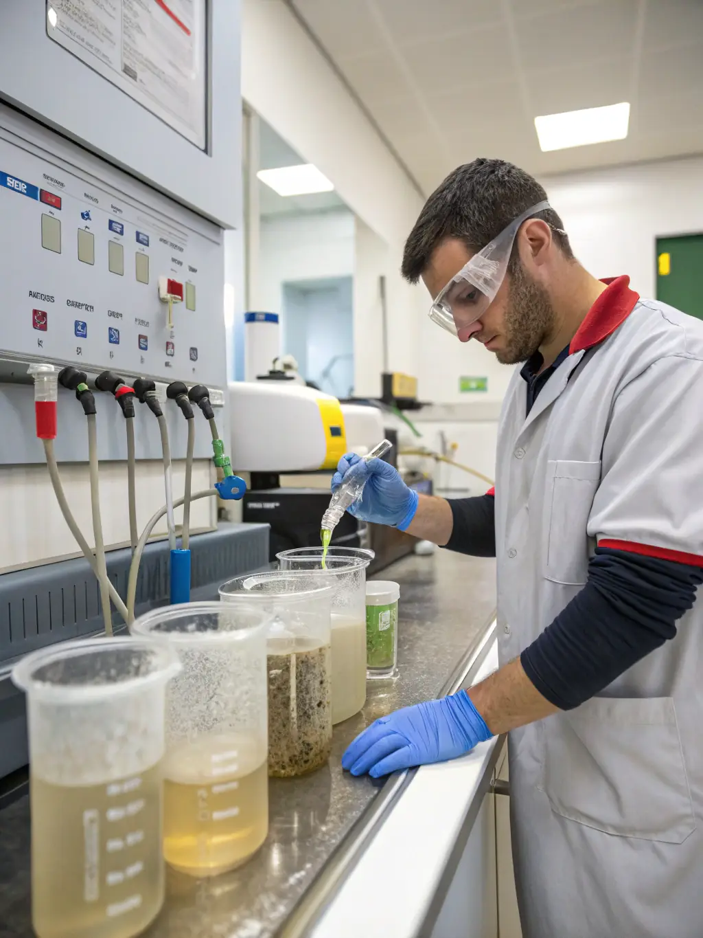 A clear image of a water sample being collected and analyzed, illustrating the organization's water quality monitoring program.