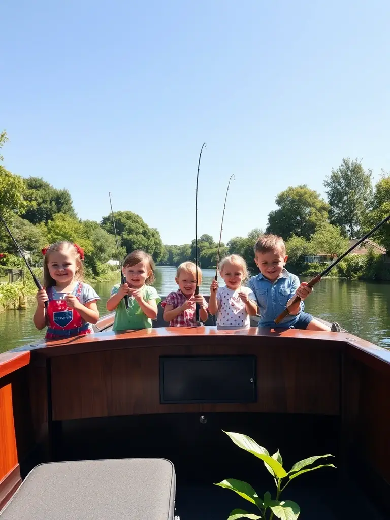 A group of children participating in a fishing education workshop, demonstrating the organization's commitment to youth engagement.
